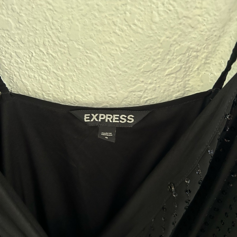 Express Medium Black Jumpsuit Sequin Adjustable S… - image 5